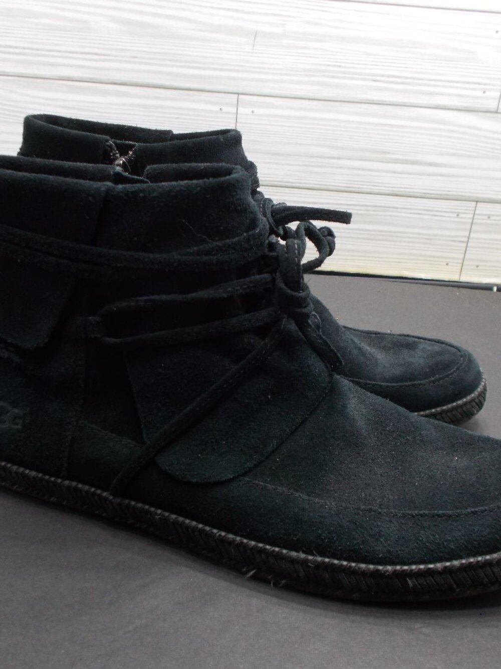 UGG Reid Moc Booties Womens 9 Black Suede Side Zip Ankle Boots 1019129